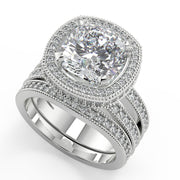 Greta Split Shank Pave Halo Cushion Cut Diamond Engagement Ring - Nivetta